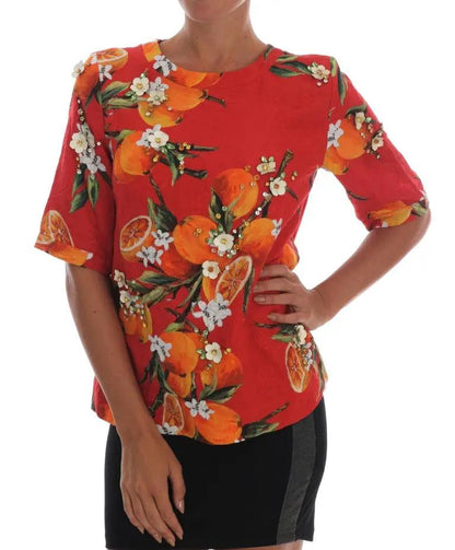 Dolce & Gabbana Orange Print Crystal-Embellished Blouse by Dolce & Gabbana