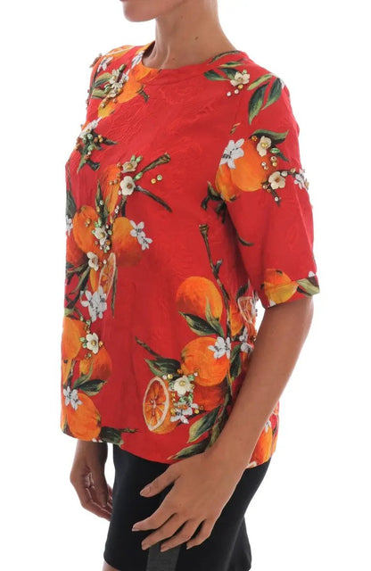 Dolce & Gabbana Orange Print Crystal-Embellished Blouse by Dolce & Gabbana