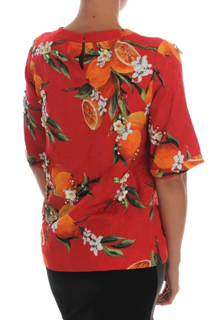 Dolce & Gabbana Orange Print Crystal-Embellished Blouse by Dolce & Gabbana