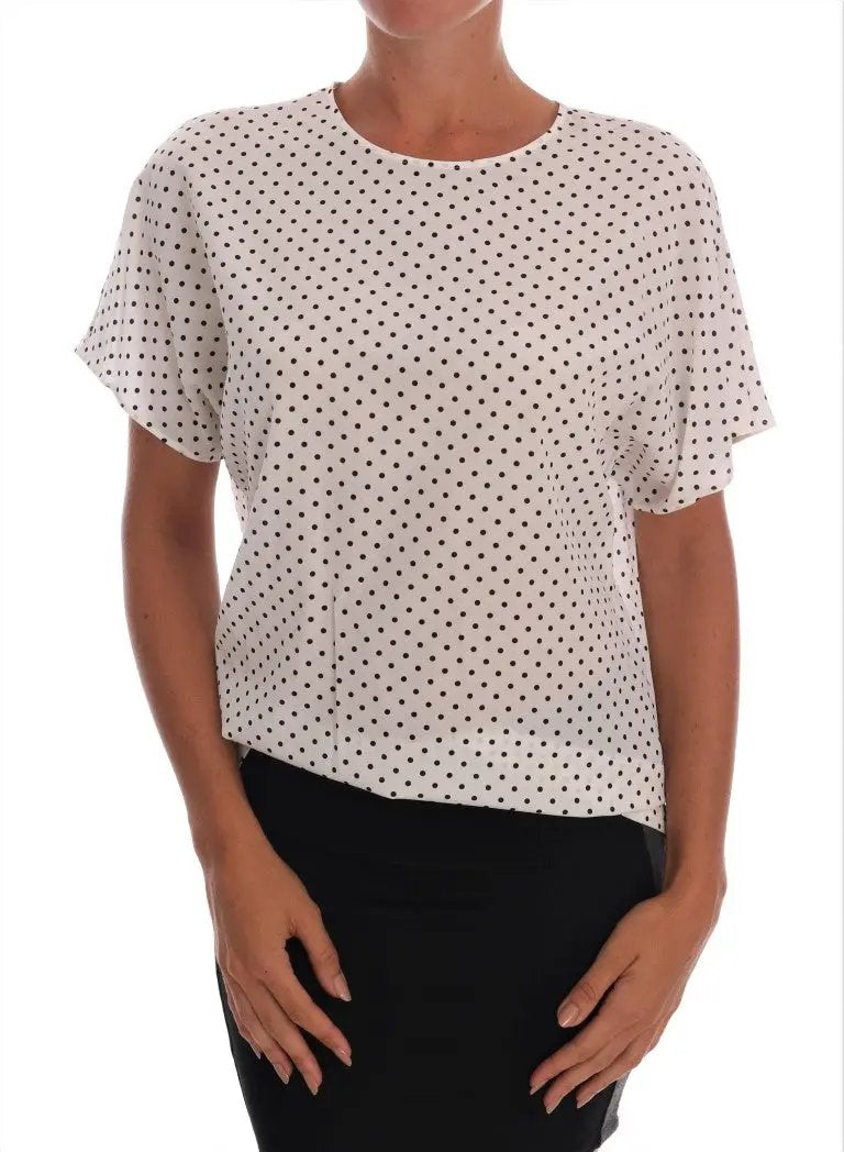 Dolce & Gabbana White Polka Dotted Silk T-shirt Top by Dolce & Gabbana