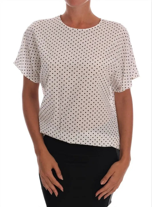 Dolce & Gabbana White Polka Dotted Silk T-shirt Top by Dolce & Gabbana