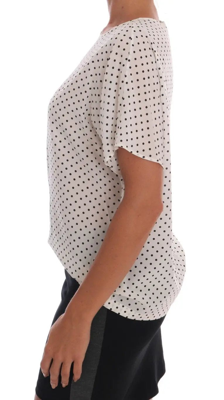 Dolce & Gabbana White Polka Dotted Silk T-shirt Top by Dolce & Gabbana