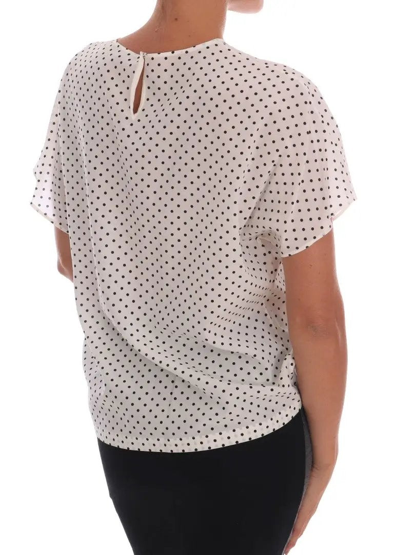 Dolce & Gabbana White Polka Dotted Silk T-shirt Top by Dolce & Gabbana