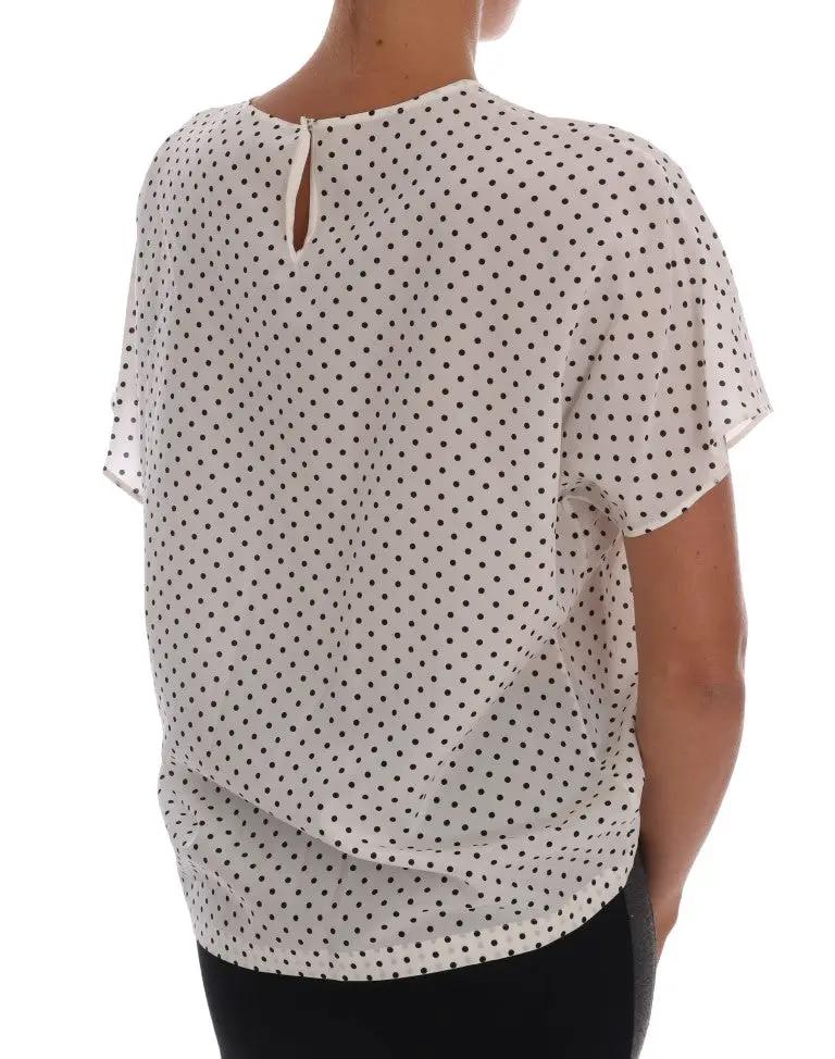 Dolce & Gabbana White Polka Dotted Silk T-shirt Top by Dolce & Gabbana