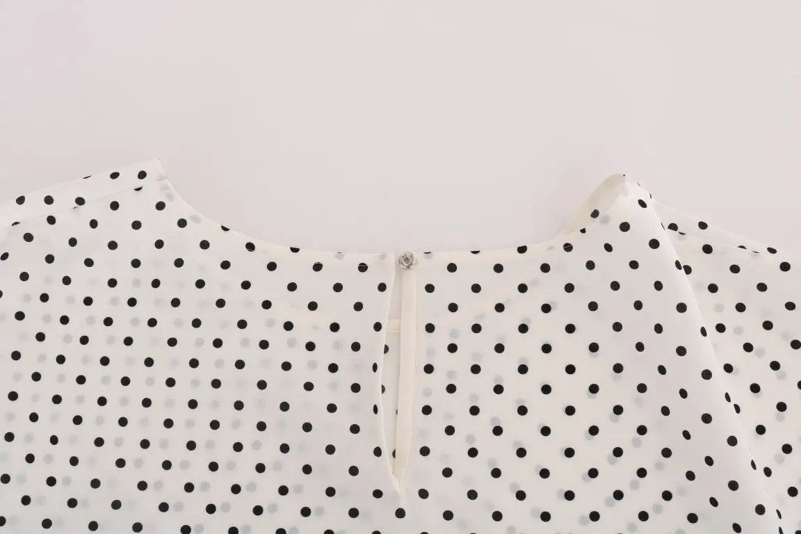 Dolce & Gabbana White Polka Dotted Silk T-shirt Top by Dolce & Gabbana