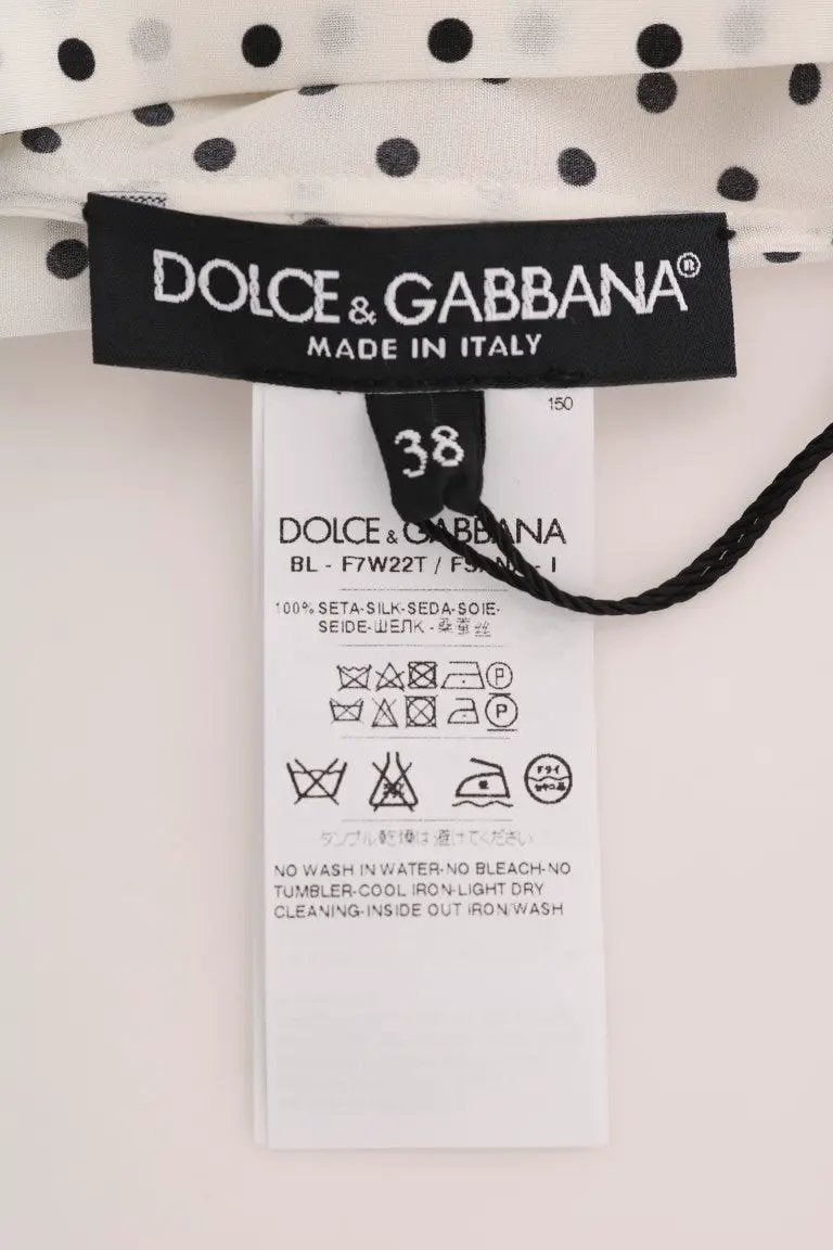 Dolce & Gabbana White Polka Dotted Silk T-shirt Top by Dolce & Gabbana