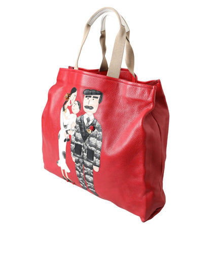 Dolce & Gabbana Red Leather #DGFamily Patch Shopping Tote Bag by Dolce & Gabbana