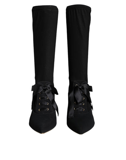 Bottes Dolce & Gabbana femme mi-mollet à talon aiguille en viscose noir – LA12917