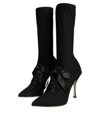 Bottes Dolce & Gabbana femme mi-mollet à talon aiguille en viscose noir – LA12917