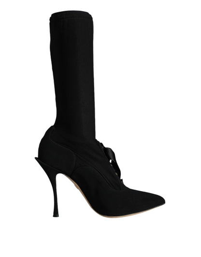 Bottes Dolce & Gabbana femme mi-mollet à talon aiguille en viscose noir – LA12917