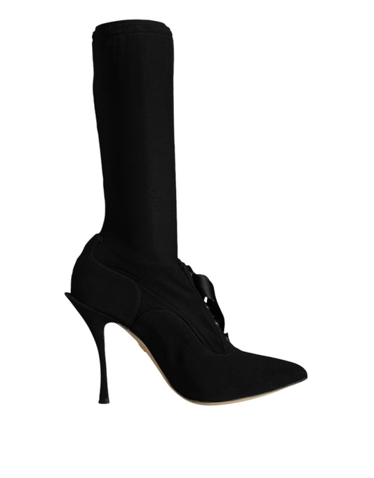 Bottes Dolce & Gabbana femme mi-mollet à talon aiguille en viscose noir – LA12917