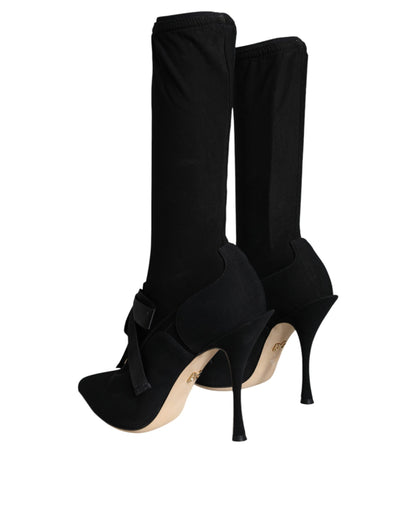 Bottes Dolce & Gabbana femme mi-mollet à talon aiguille en viscose noir – LA12917