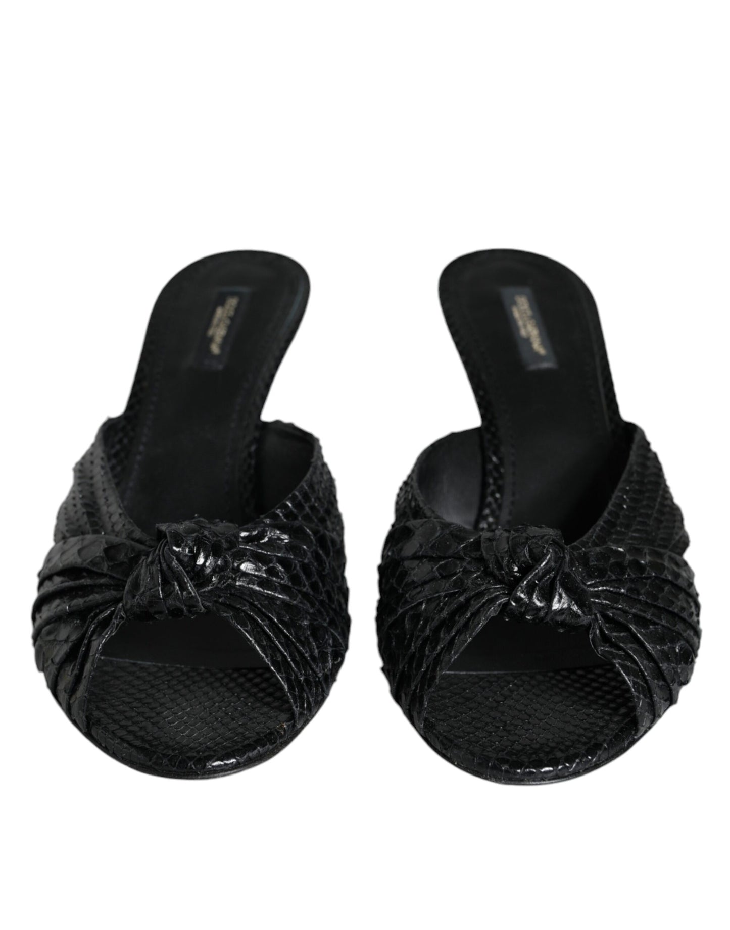 Dolce & Gabbana – Mules à Talons en Cuir de Python Noir | Semelle Cuir | Logo