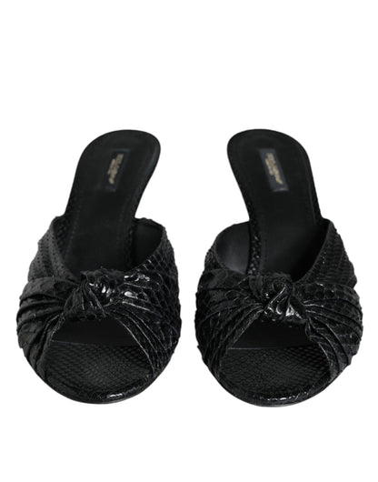 Dolce & Gabbana – Mules à Talons en Cuir de Python Noir | Semelle Cuir | Logo