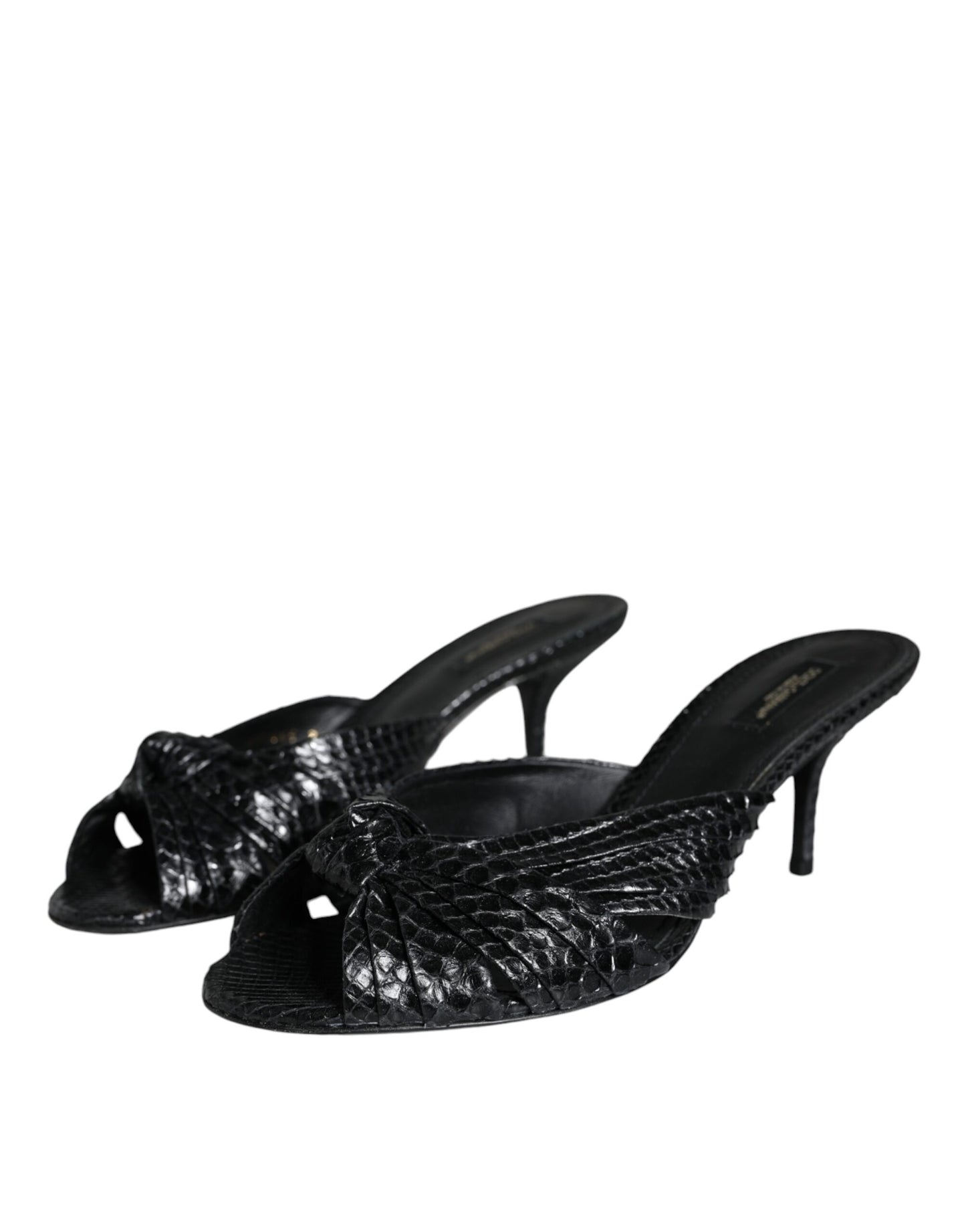 Dolce & Gabbana – Mules à Talons en Cuir de Python Noir | Semelle Cuir | Logo