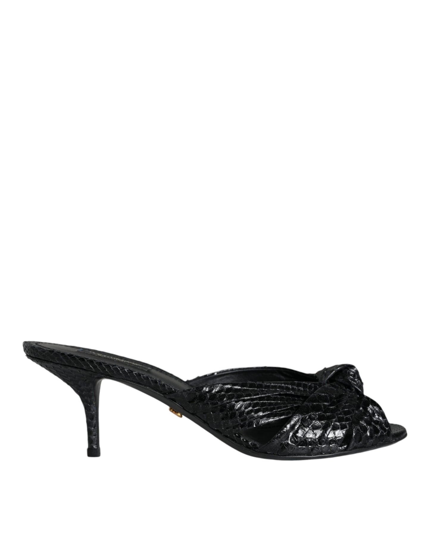 Dolce & Gabbana – Mules à Talons en Cuir de Python Noir | Semelle Cuir | Logo