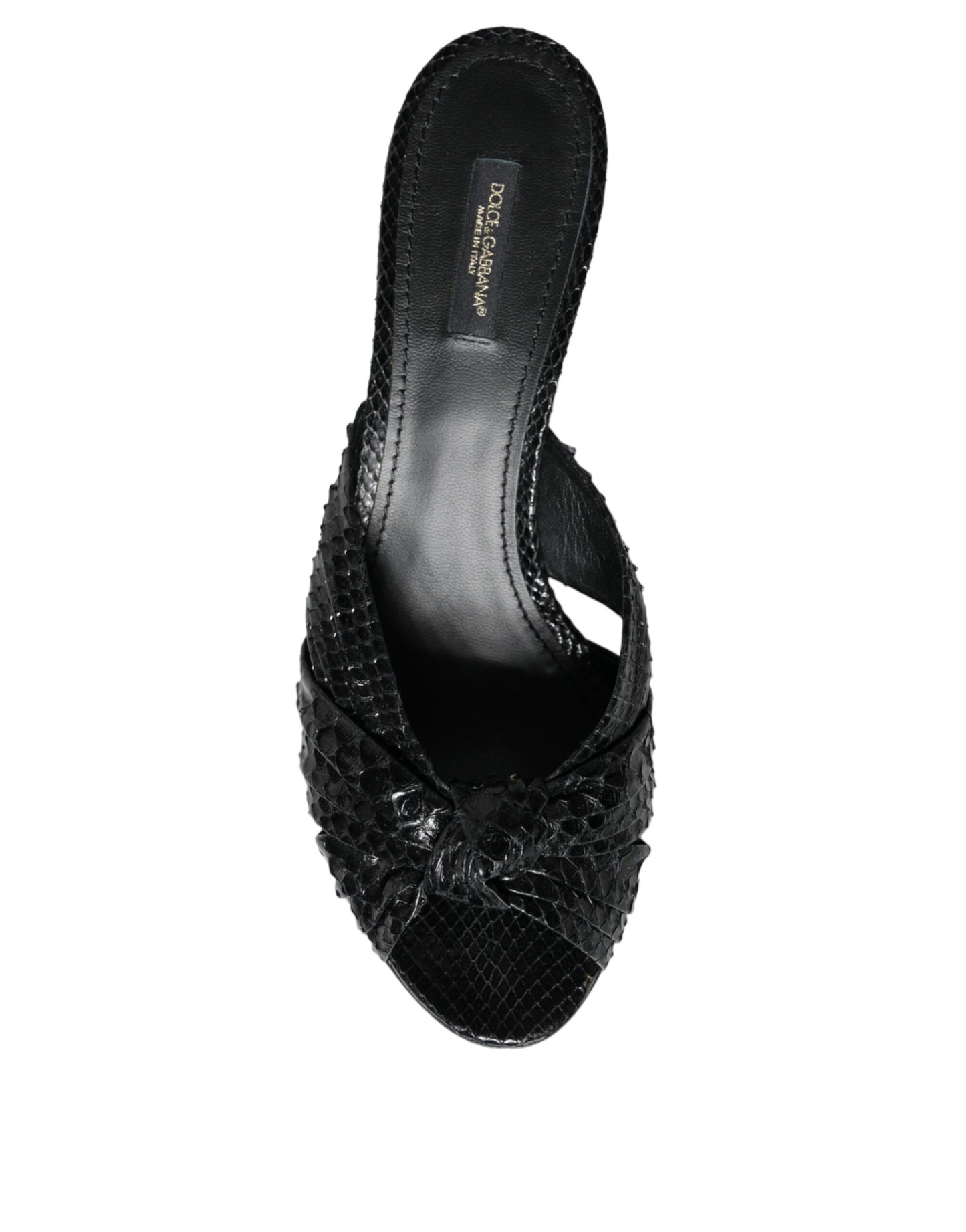 Dolce & Gabbana – Mules à Talons en Cuir de Python Noir | Semelle Cuir | Logo