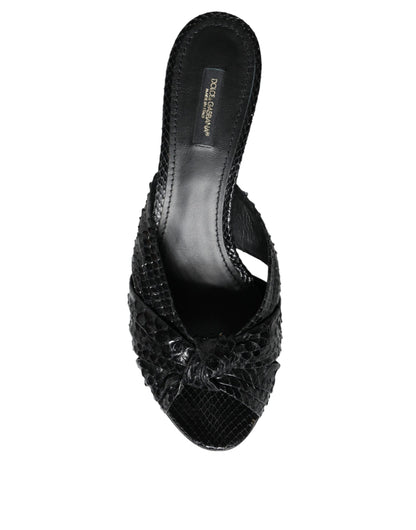Dolce & Gabbana – Mules à Talons en Cuir de Python Noir | Semelle Cuir | Logo