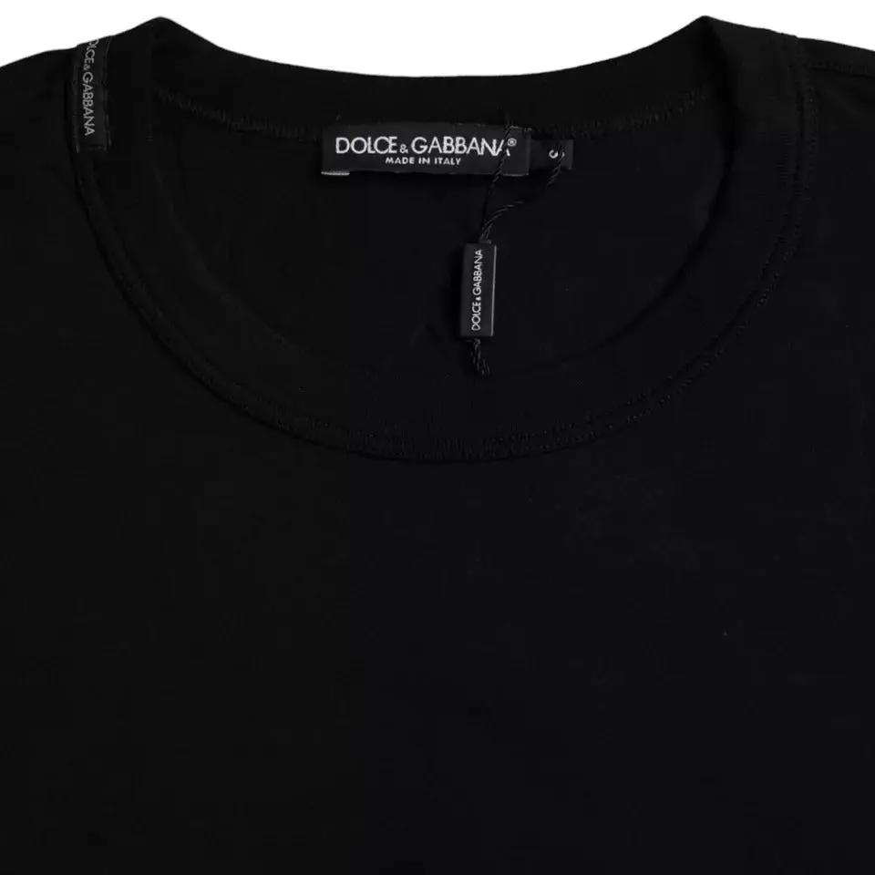Dolce & Gabbana Black Logo Embossed Cotton Crew Neck T-shirt by Dolce & Gabbana