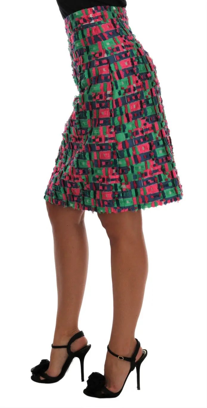 Dolce & Gabbana Pink Green Jacquard Pencil Skirt by Dolce & Gabbana