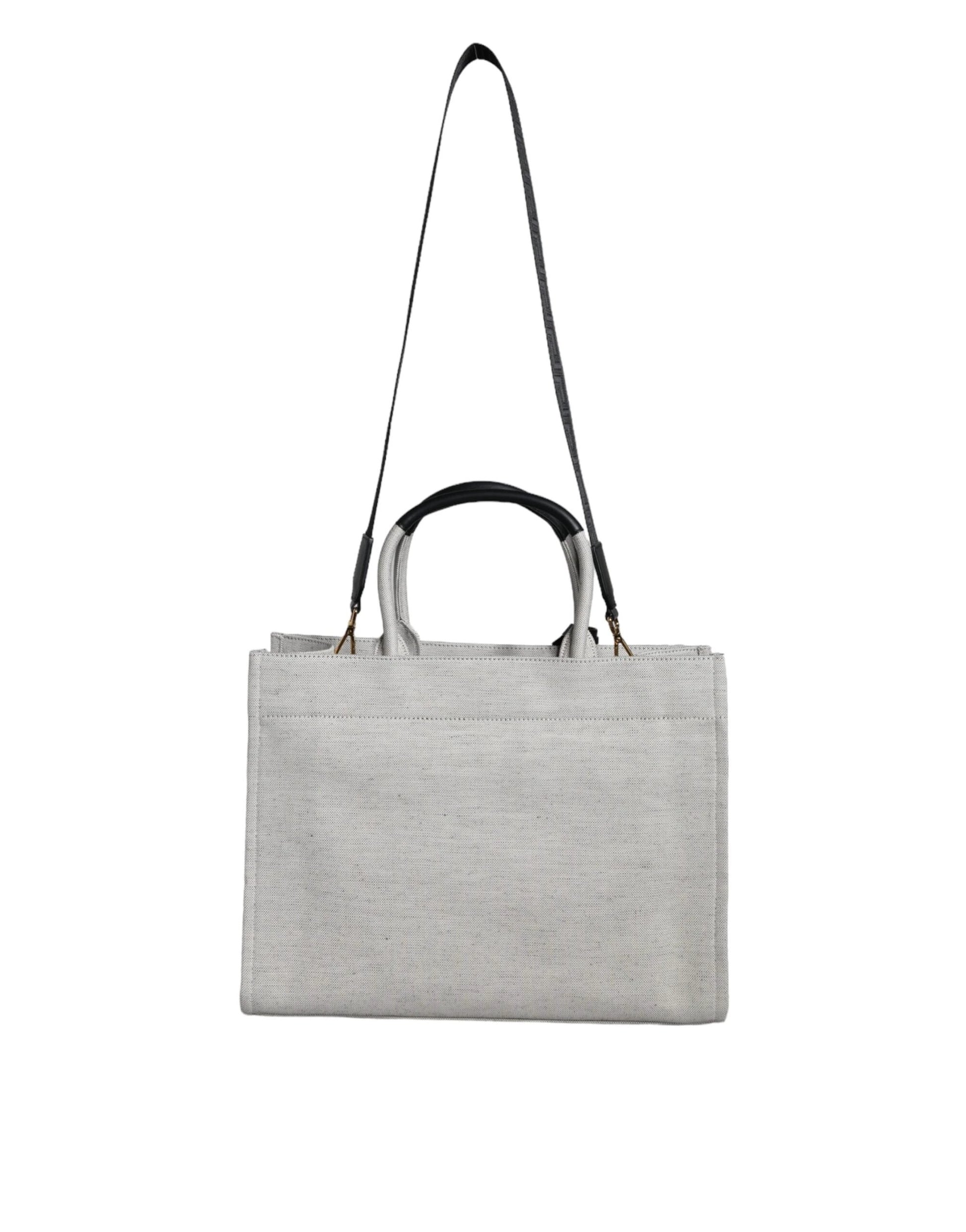 Versace White Top Handle Canvas Leather Logo Crossbody Tote Bag by Versace