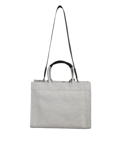 Versace White Top Handle Canvas Leather Logo Crossbody Tote Bag by Versace