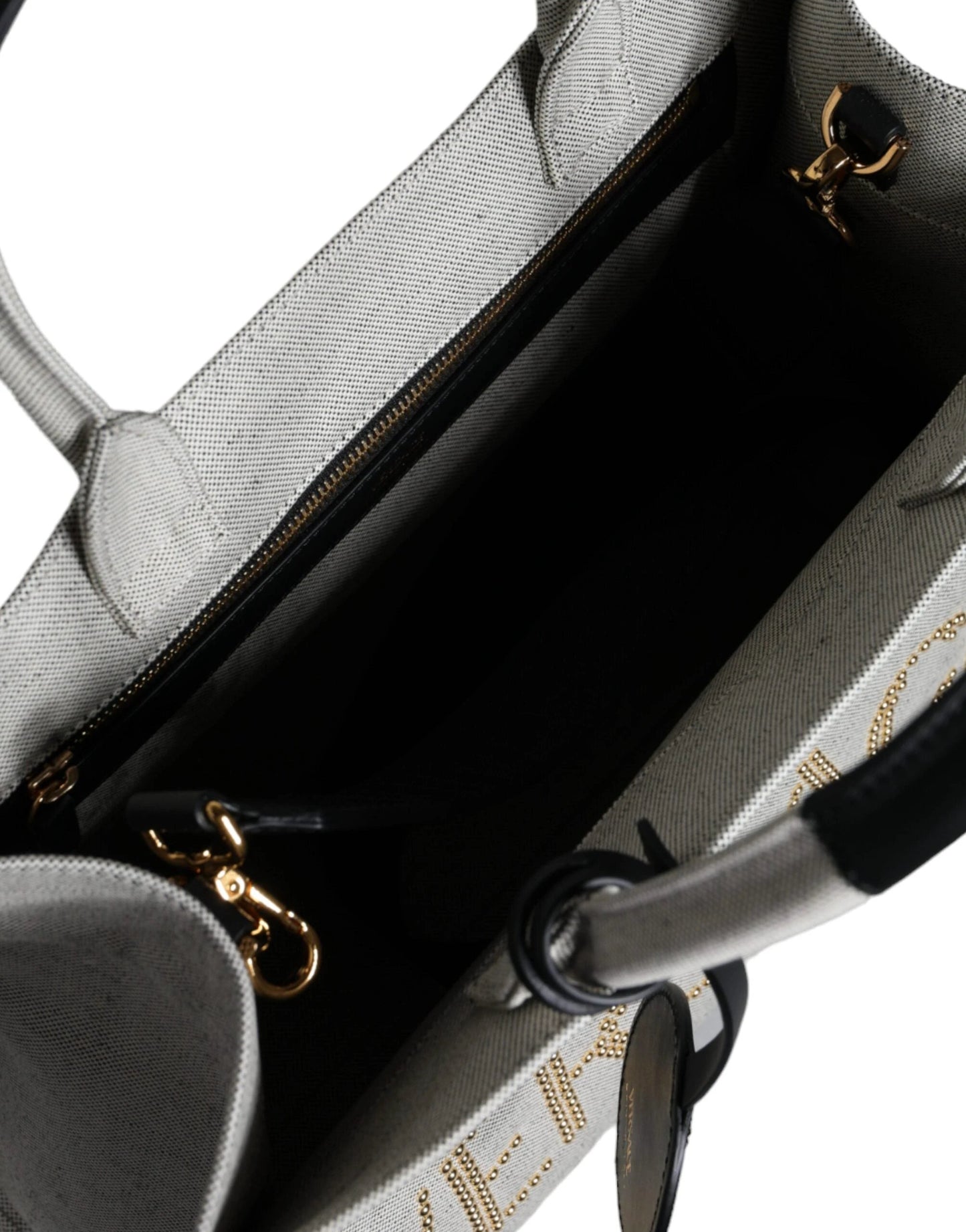 Versace White Top Handle Canvas Leather Logo Crossbody Tote Bag by Versace
