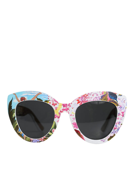 Dolce & Gabbana Multicolor Wood Crystal Brass Frame Floral Hand Paint Sunglasses by Dolce & Gabbana