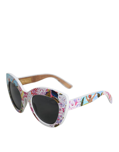 Dolce & Gabbana Multicolor Wood Crystal Brass Frame Floral Hand Paint Sunglasses by Dolce & Gabbana
