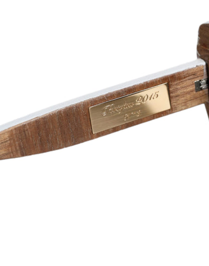 Dolce & Gabbana Multicolor Wood Crystal Brass Frame Floral Hand Paint Sunglasses by Dolce & Gabbana