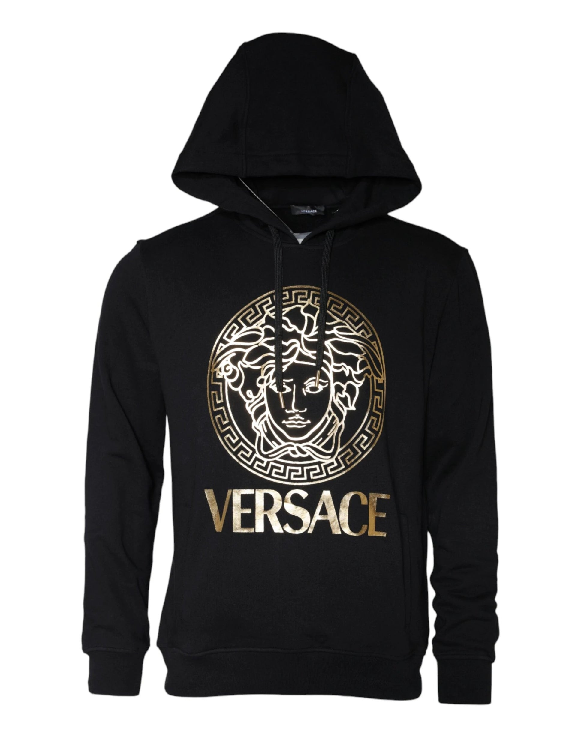 Versace Black Medusa Print Cotton HoodiePullover Sweatshirt Sweater by Versace