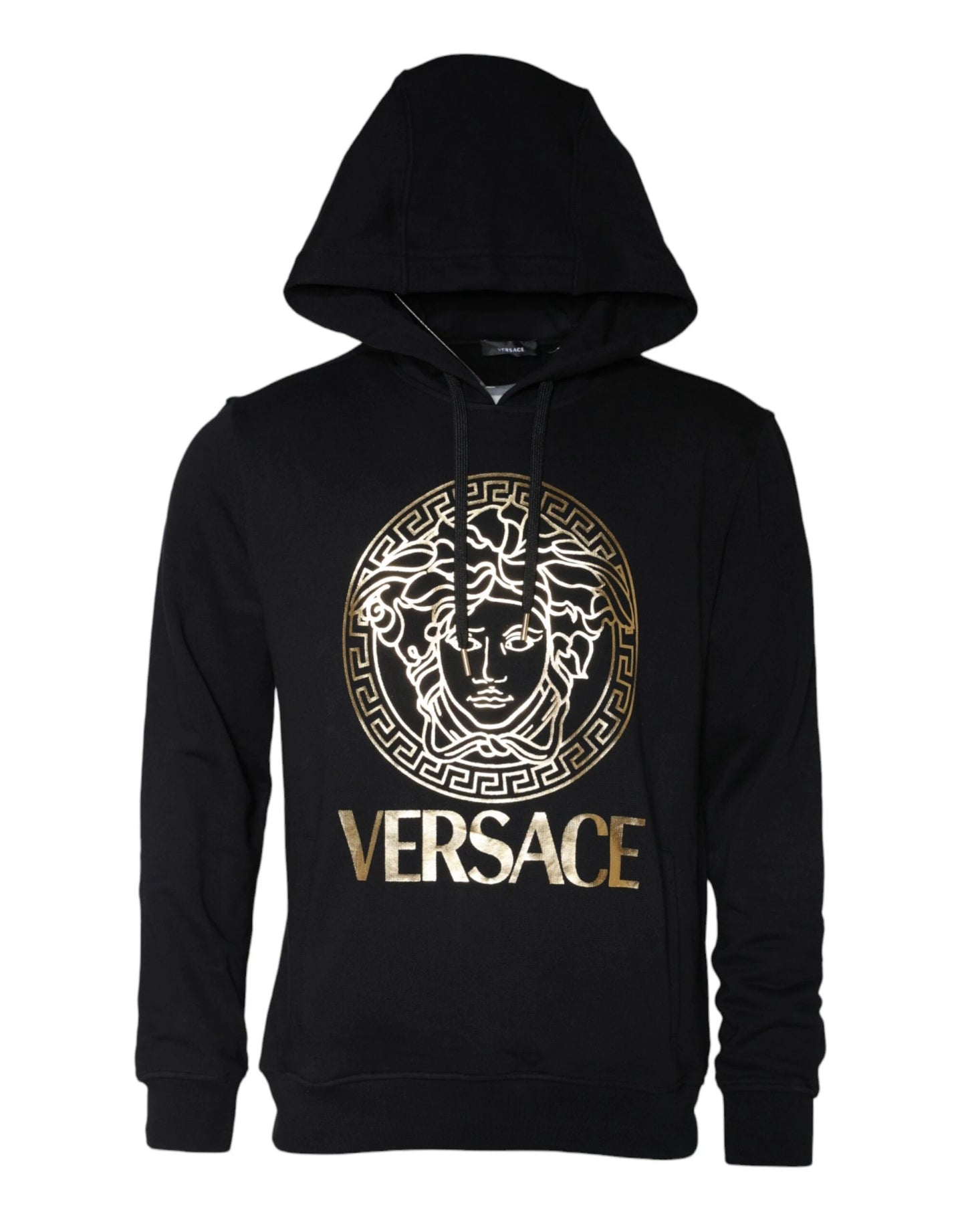 Versace Black Medusa Print Cotton HoodiePullover Sweatshirt Sweater by Versace