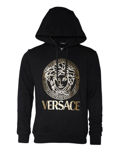 Versace Black Medusa Print Cotton HoodiePullover Sweatshirt Sweater by Versace