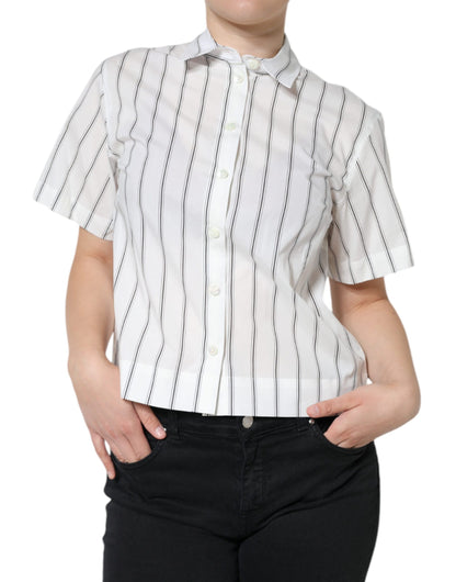 Polo Dolce & Gabbana rayé à manches courtes blanc – TSH5964
