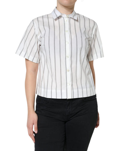 Polo Dolce & Gabbana rayé à manches courtes blanc – TSH5964