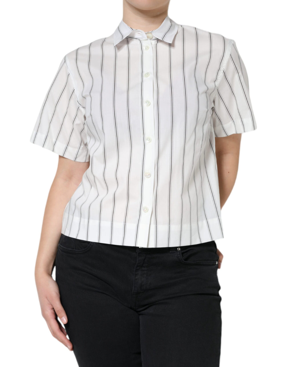 Polo Dolce & Gabbana rayé à manches courtes blanc – TSH5964