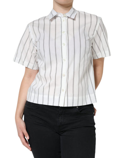 Polo Dolce & Gabbana rayé à manches courtes blanc – TSH5964