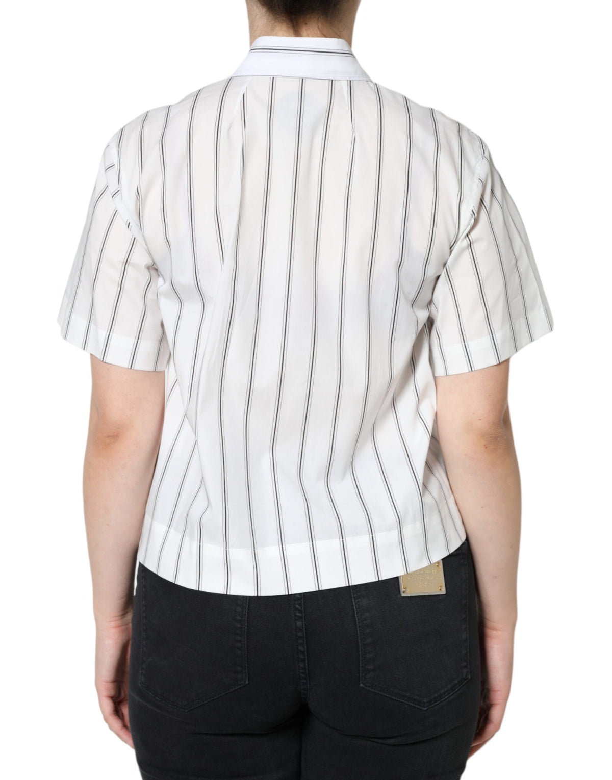 Polo Dolce & Gabbana rayé à manches courtes blanc – TSH5964