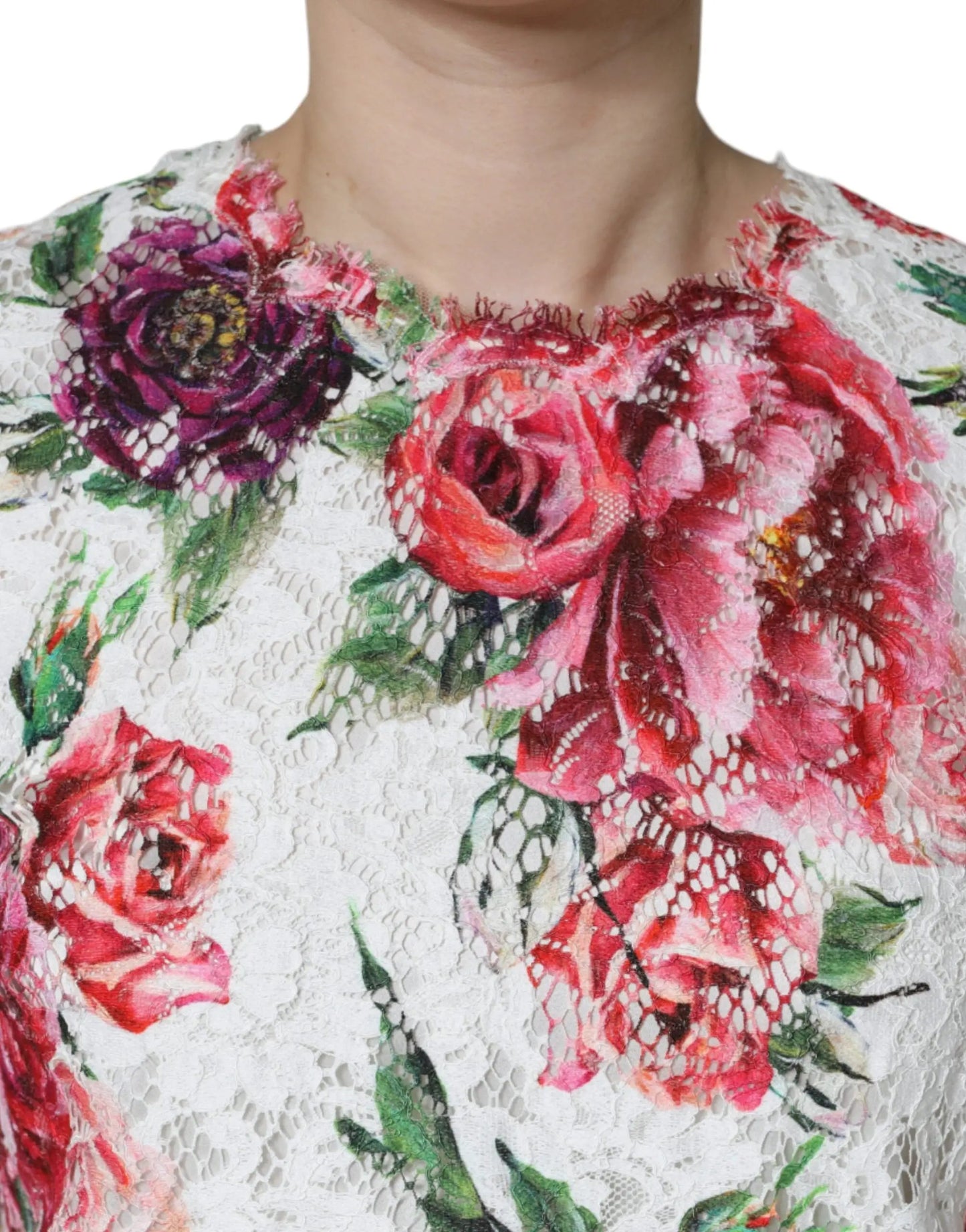 Dolce & Gabbana White Peony Lace Short Sleeves Blouse Top by Dolce & Gabbana