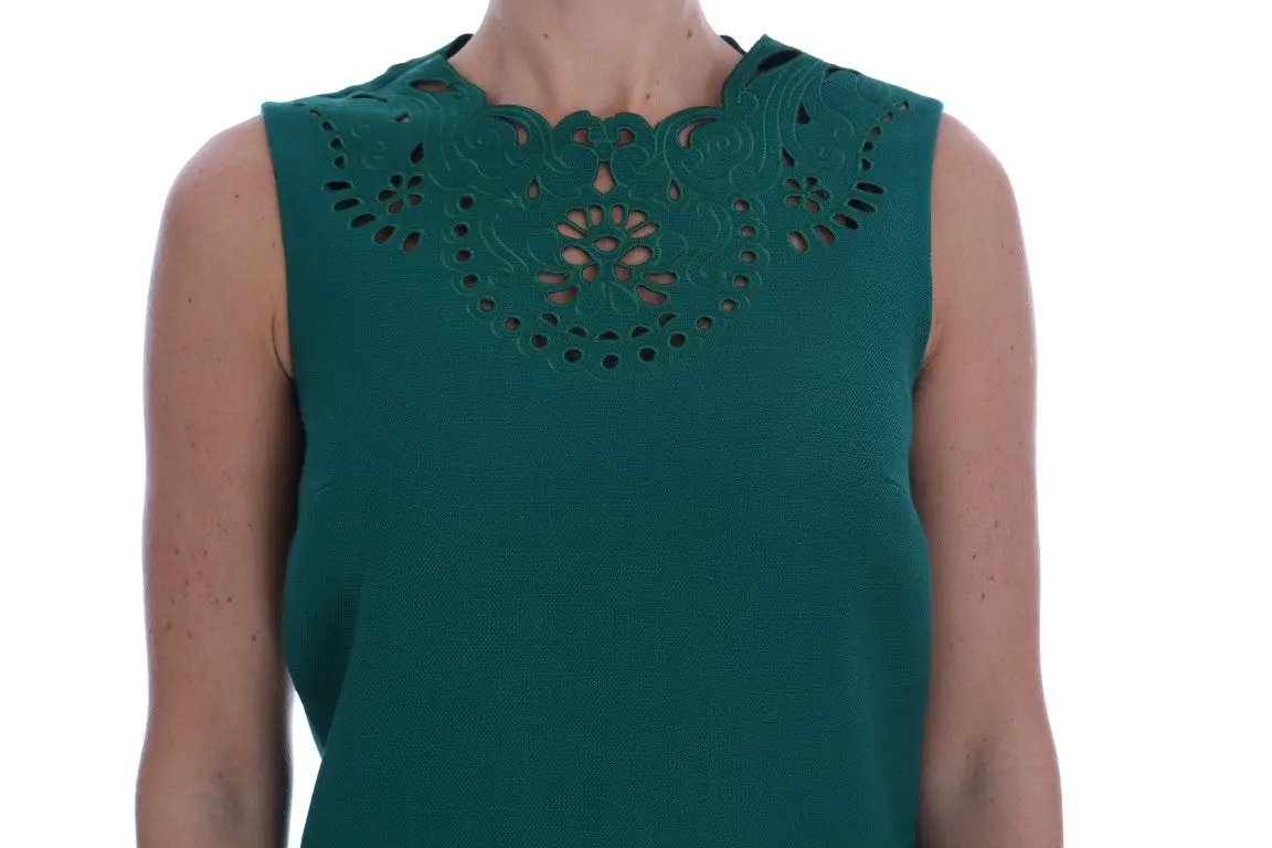 Dolce & Gabbana Green Floral Cutout Silk Wool Dress by Dolce & Gabbana