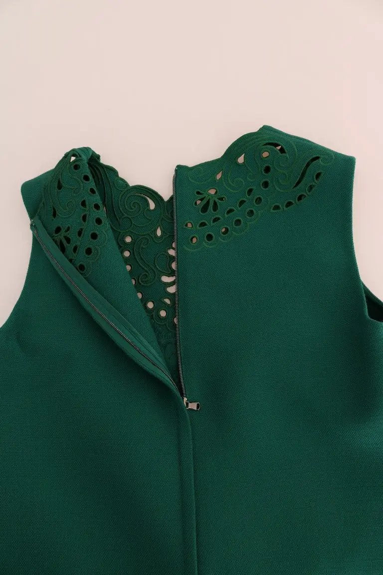 Dolce & Gabbana Green Floral Cutout Silk Wool Dress by Dolce & Gabbana