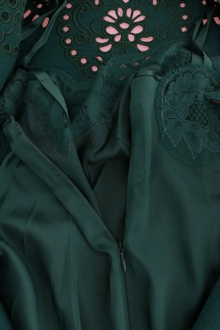 Dolce & Gabbana Green Floral Cutout Silk Wool Dress by Dolce & Gabbana