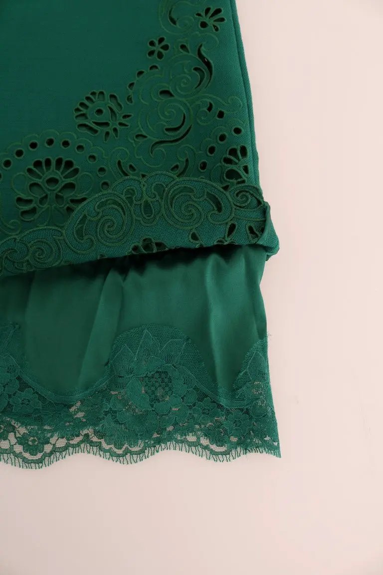 Dolce & Gabbana Green Floral Cutout Silk Wool Dress by Dolce & Gabbana