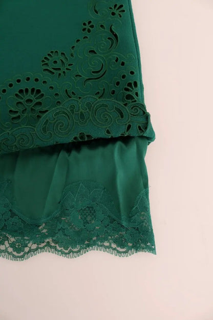 Dolce & Gabbana Green Floral Cutout Silk Wool Dress by Dolce & Gabbana