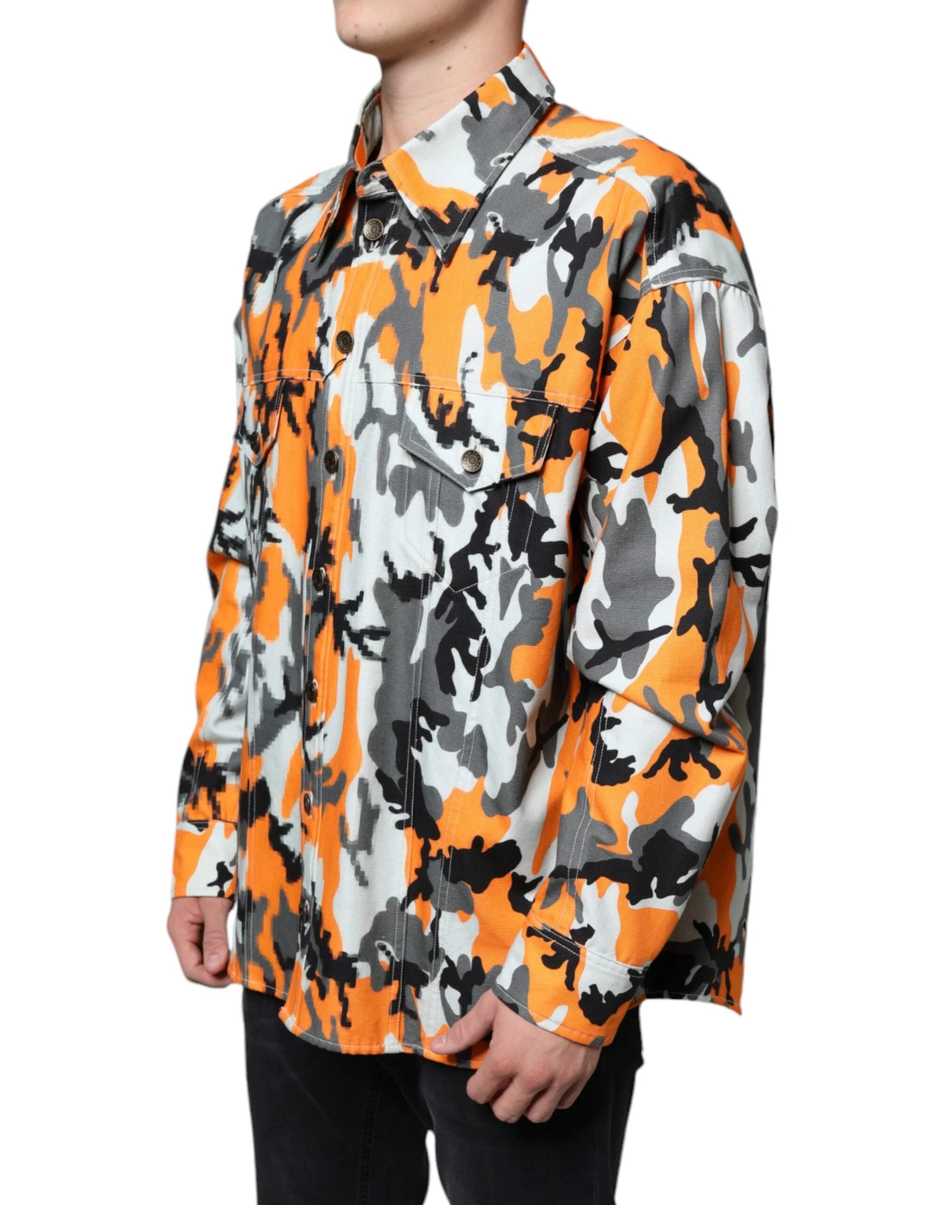 Dolce & Gabbana Multicolor Camouflage Cotton Denim Collared Jacket by Dolce & Gabbana