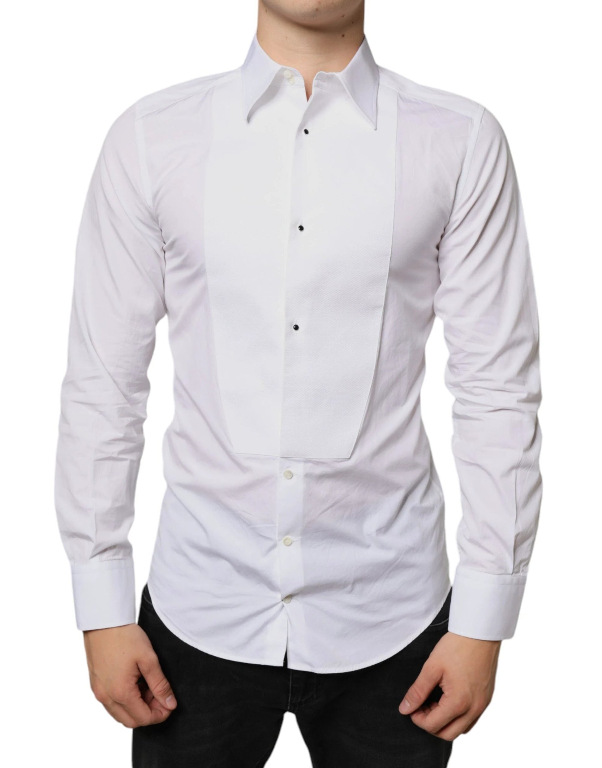 Dolce & Gabbana White Bib Cotton Poplin Formal Dress Shirt by Dolce & Gabbana