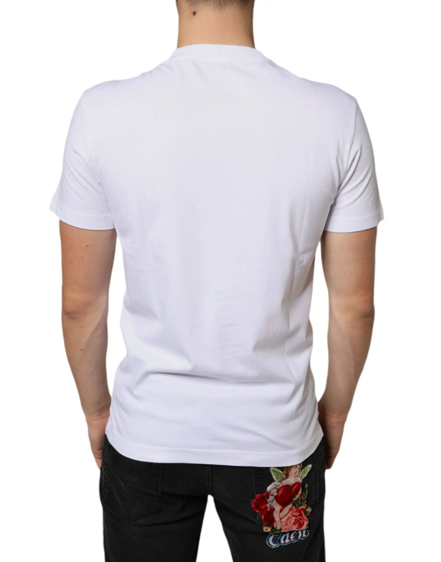 Dolce & Gabbana White Cotton DG Applique Casual T-shirt by Dolce & Gabbana