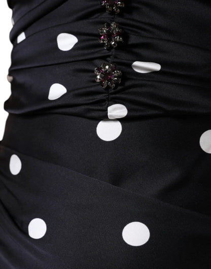 Dolce & Gabbana Black Silk Polka Dot Vneck Tassel Midi Dress by Dolce & Gabbana