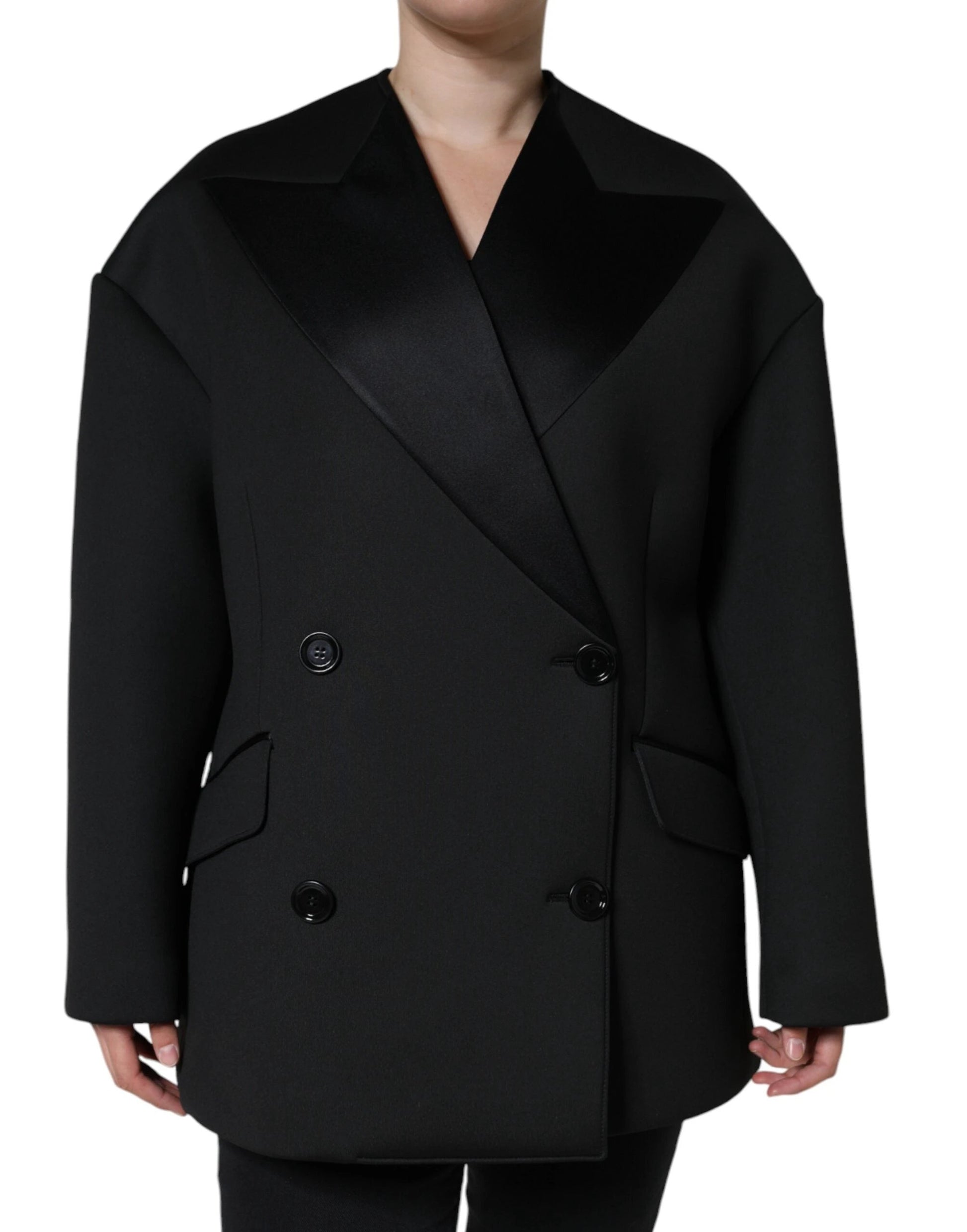 Dolce & Gabbana Black Polyester Double Breasted Coat Jacket by Dolce & Gabbana