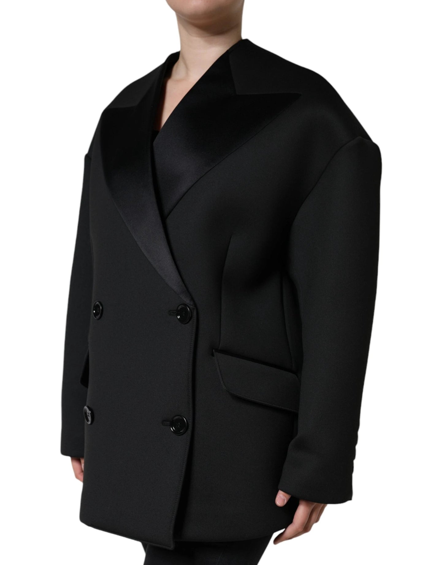 Dolce & Gabbana Black Polyester Double Breasted Coat Jacket by Dolce & Gabbana